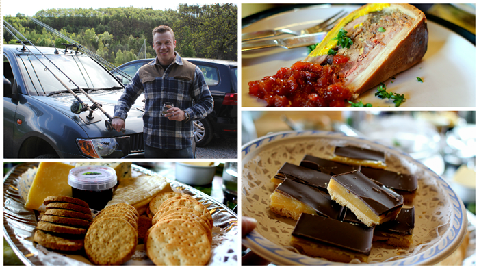 Frokost efter 2 timers fiskning i Spey...